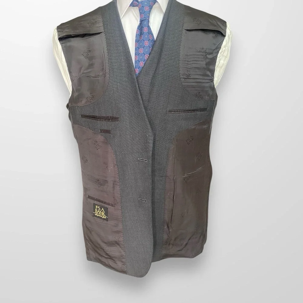 Jos A Bank Mens Size 44L Gray Blazer Wool Suit Jacket‎ Signature Gold